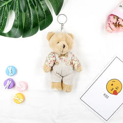 Country Style Linen Teddy Bear Keychain