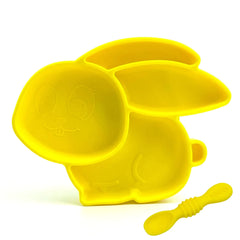 ZEIMAS Silicone Divided Toddler Baby Plates - Portable Non Slip Suction Plates for Children Babies and Kids BPA Free Baby Dinner Plate (Bunny)