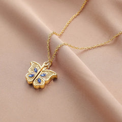 Diamond Butterfly Photo Necklace