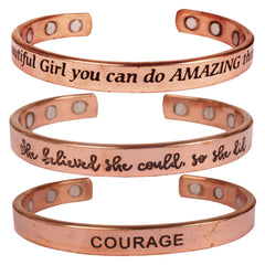 Touchstone copper magnetic bracelets inspirational messages engraved Courage Beautiful Can Do Amazing Things She Believed She Could Do So She Did. set of 3 in natural tone