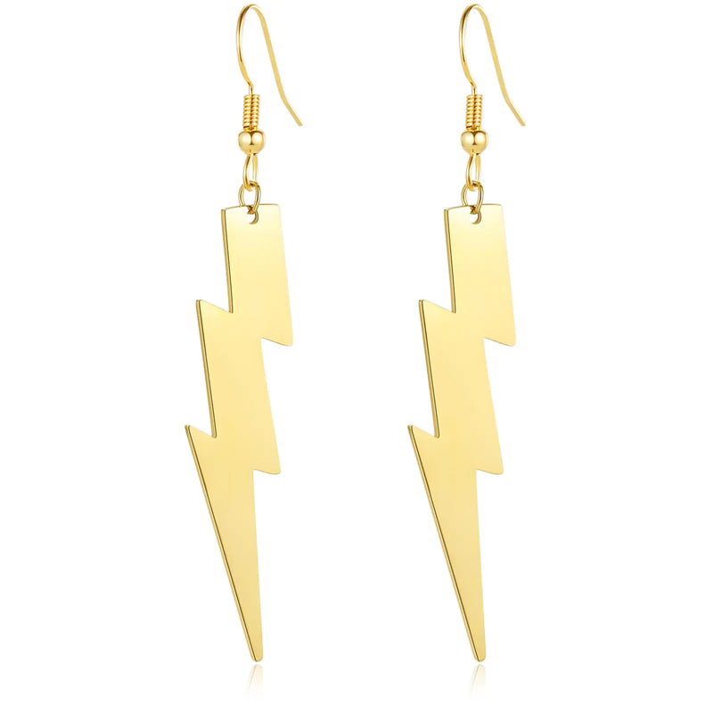 REELMAR 80s Dangle Earrings for Women Trendy 18K Gold Lightning Bolt Drop Earrings Minimalist Stainless Steel Geometric Statement Earings Jewelry (Gold)