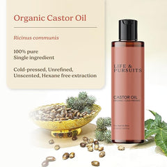 Life & Pursuits Organic Castor Oil (6.8 Fl Oz) 100% Pure Cold-pressed Hexane Free Castor Oil for Skin, Scalp, and Hair