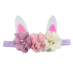 VEIDO Easter Headband for Baby Girls Bunny Rabbit Ear Headbands with Flower Crown ZHB04 (Purple Chiffon Flower)