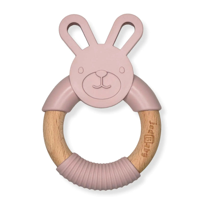 Jedbaby Silicone and Wood Bunny Teether - BPA-Free Safe and Soothing for Babies 3M+ (Pale Mauve)