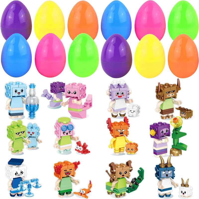 TITIO Filled Easter Eggs for Kids Easter Basket Stuffers for Toddlers Kids Girls 3-12 12 Packs Cute Constellation Building Blocks Party Favors Easter Egg Hunt Supplies