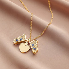 Diamond Butterfly Photo Necklace