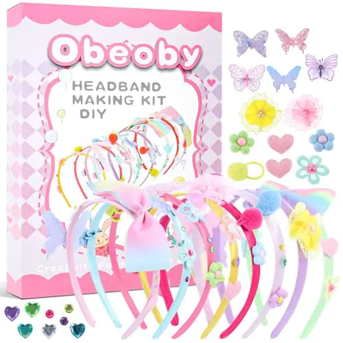 obeoby Girls Headbands Headband Making Kit for Girls Make Your Own Unique Headbands Hair Accessories Set for Ages 5-12 Girl Gifts Christmas Stocking Stuffers