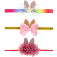 3pcs Easter Headbands for Baby Girls Flower Bunny Ears Cheer Bow Nylon Elastic Headbands for Newborn Infant Toddlers