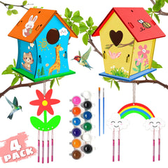 JAS WENAS DIY Birdhouse Craft Kit for Kids - 4 Pack DIY Bird House Kit Painting Puzzle DIY Wooden Assembly Build and Paint Birdhouse Wooden Arts and Crafts for Kids Girls Boys Ages 4-6 6-8