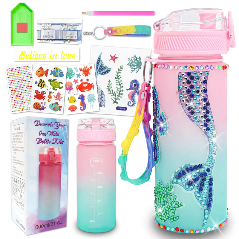 Gifts for Girls 4-12 Decorate Your Own Water Bottle Kits for Girls Unicorn Diamond Crafts Painting Toys Kids Water Bottle for School Christmas and Birthday Gifts Toys for Girls