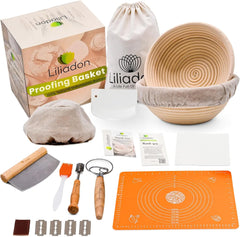 Liliadon Bread Proofing Basket Sourdough Bread Baking Supplies Starter Kit Set (Two Round Baskets Pack)