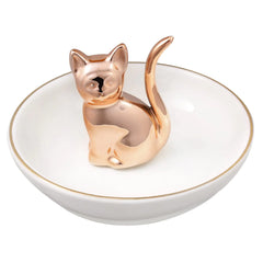 KARALIN Trinket Ring Tray Ceramic Kitty Ring Holder Dish Tray for Jewelry Storage Porcelain Jewelry Tray Trinket Plate (Rose Pink Gold Cat)