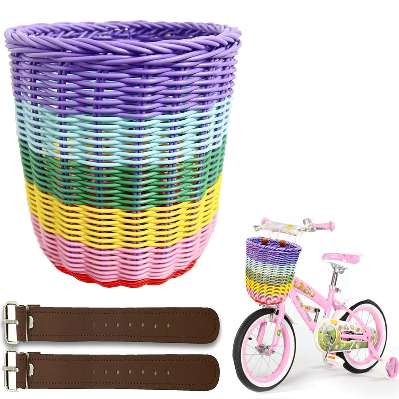 Bike Basket- Large Deep Bike Basket for Kids & Adults Pretty Cute Hand-Woven Rainbow Boys Girls Bike Basket Front Kids Scooter Adults Cruiser Bike BasketOversized Bike Basket9 * 7.5inch